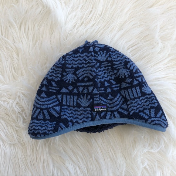 Patagonia Kids Infant Reversible Blue Black Aztec Print Winter Hat - Picture 1 of 6